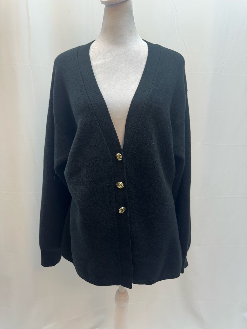 Future Collective Black V-Neck Button Front Cardigan Sweater L